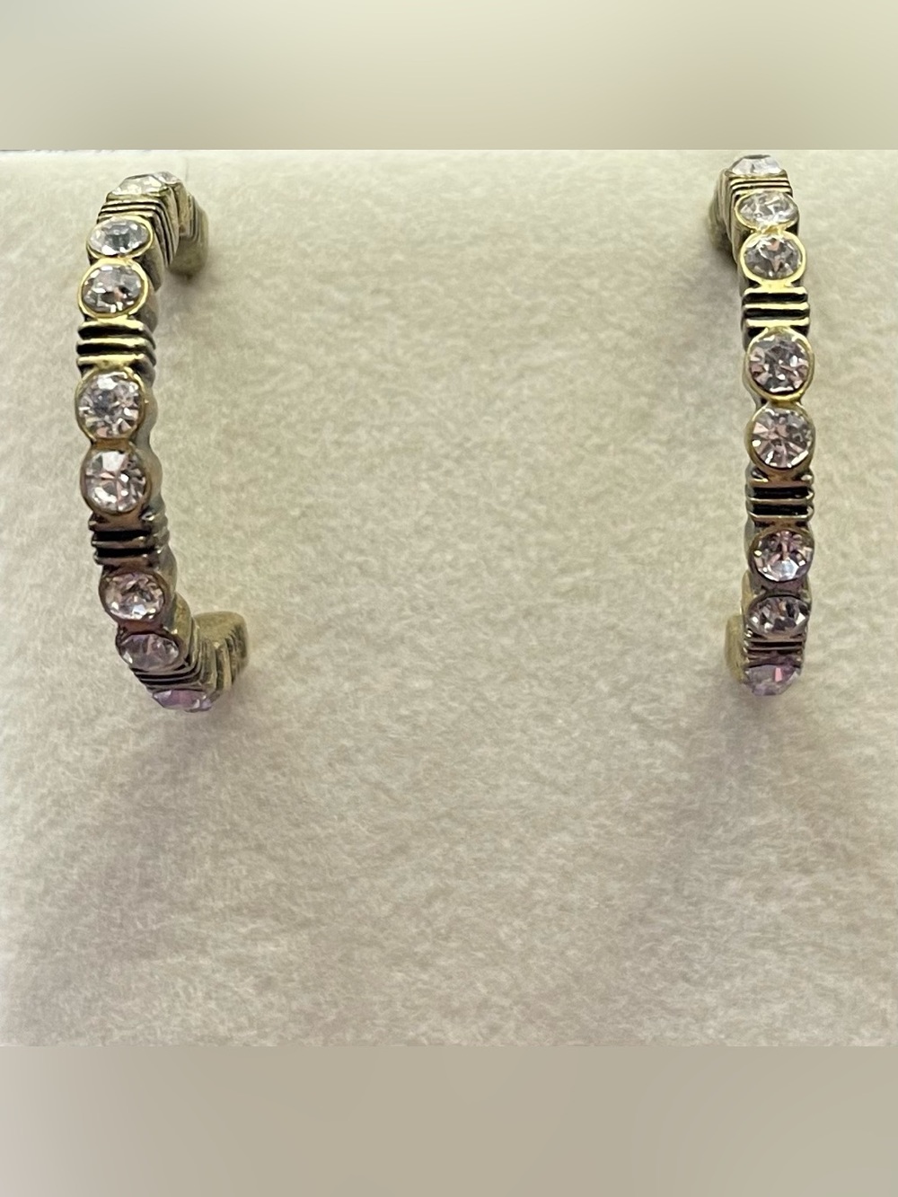 Premier Designs Vintage Basket Weave Rhinestone Hoop Earrings 1" Antique look!